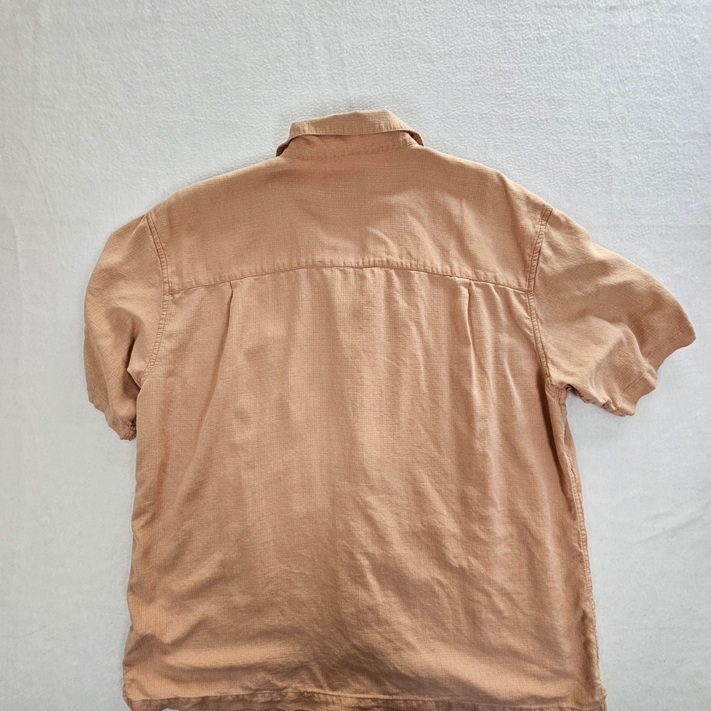Island Shores Mens XL Washable Silk Camp Shirt Short Sleeve PeachSalmon Textured - Picture 10 of 10